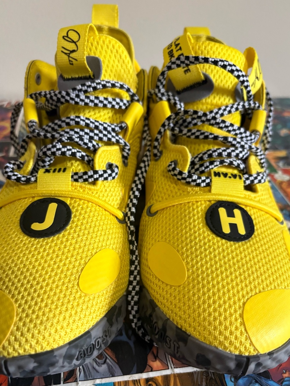 adidas Men’s Bright Yellow Athletic Sneakers with Black-White Laces